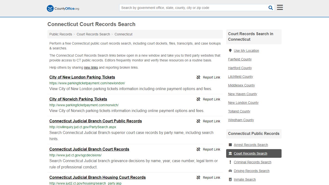 Connecticut Court Records Search - County Office